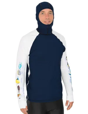 Men's Snorkel Hoodie Rash Guard - Hawaii Fish ID - Navy