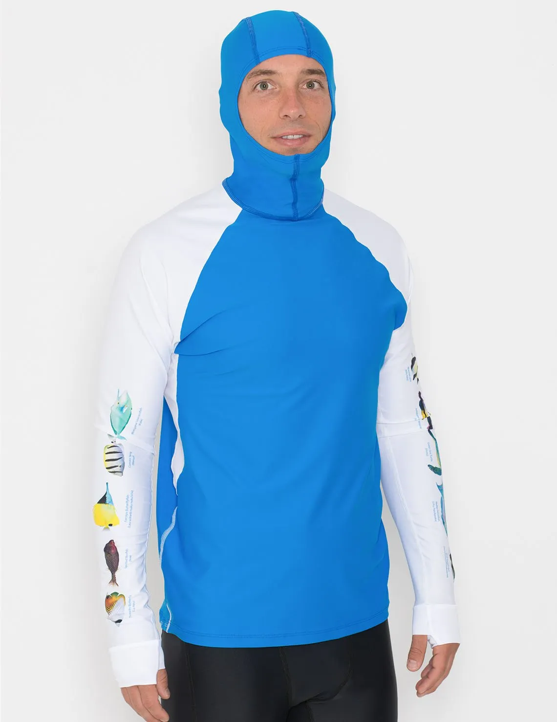 Men's Snorkel Hoodie Rash Guard - Hawaii Fish ID - Navy