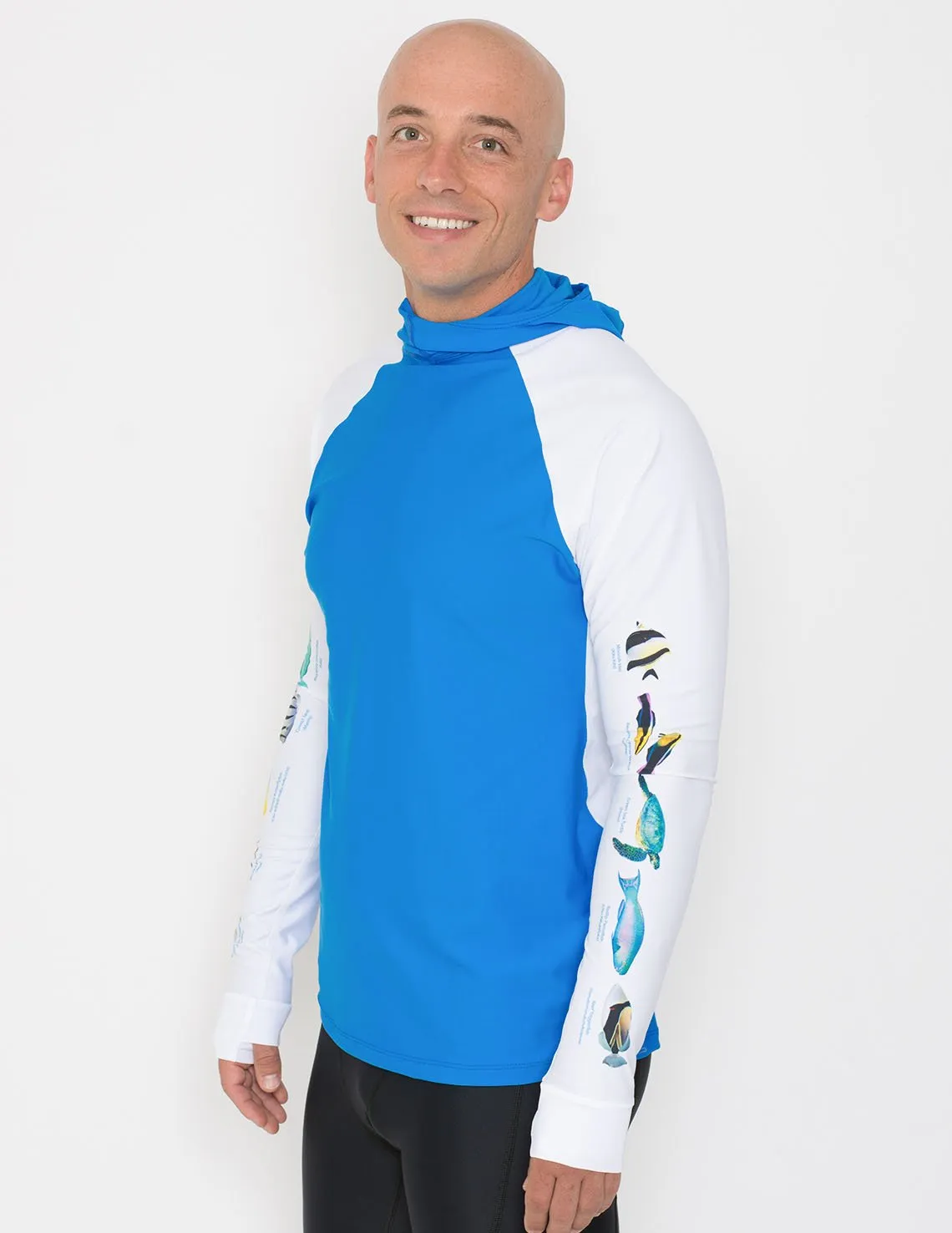 Men's Snorkel Hoodie Rash Guard - Hawaii Fish ID - Navy