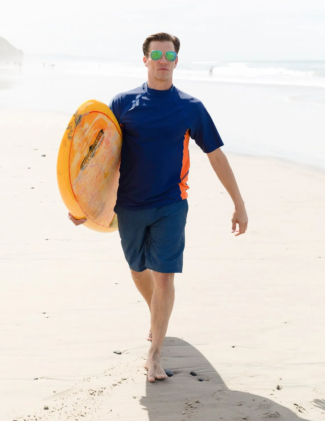 Men's  Swim Performance Short Sleeve Rash Guard - Navy / Orange