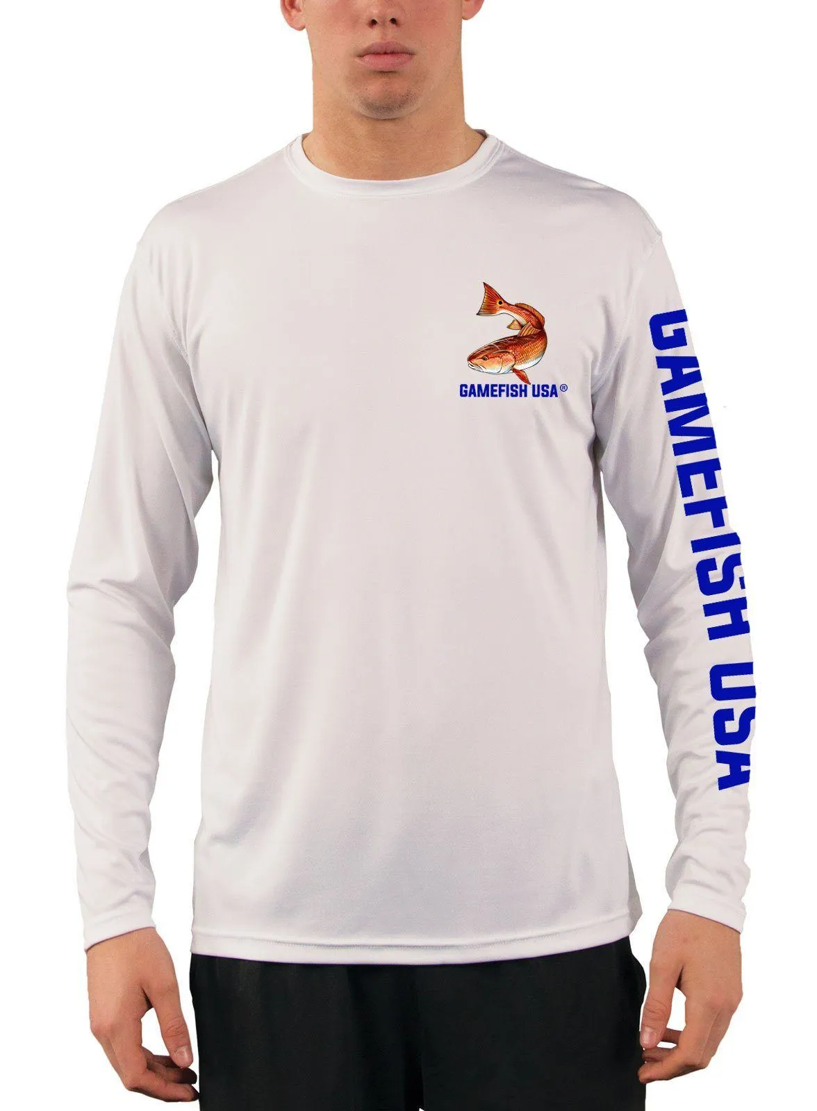 Men's UPF 50 Long Sleeve Microfiber Moisture Wicking Performance Fishing Shirt Redfish