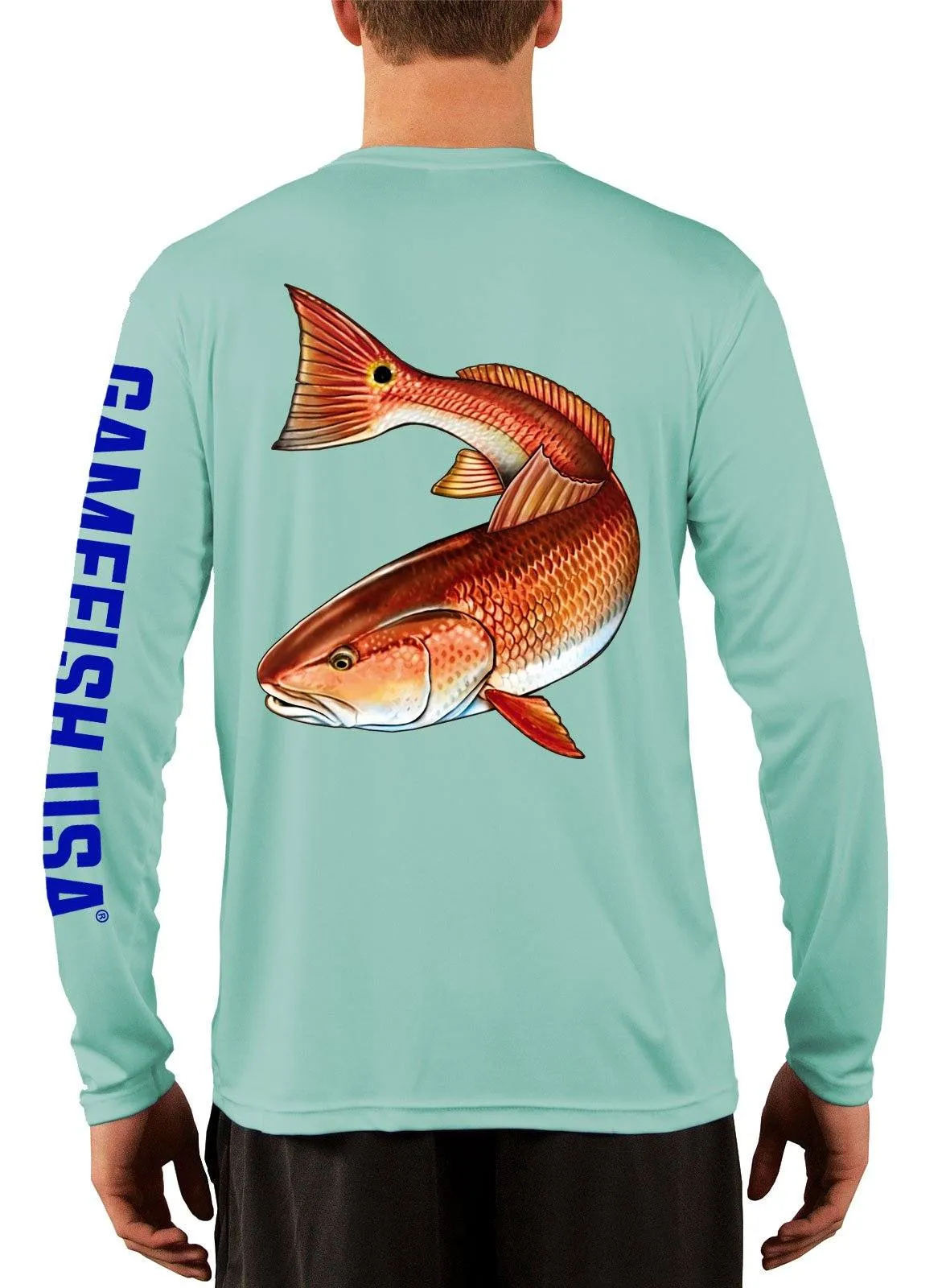 Men's UPF 50 Long Sleeve Microfiber Moisture Wicking Performance Fishing Shirt Redfish