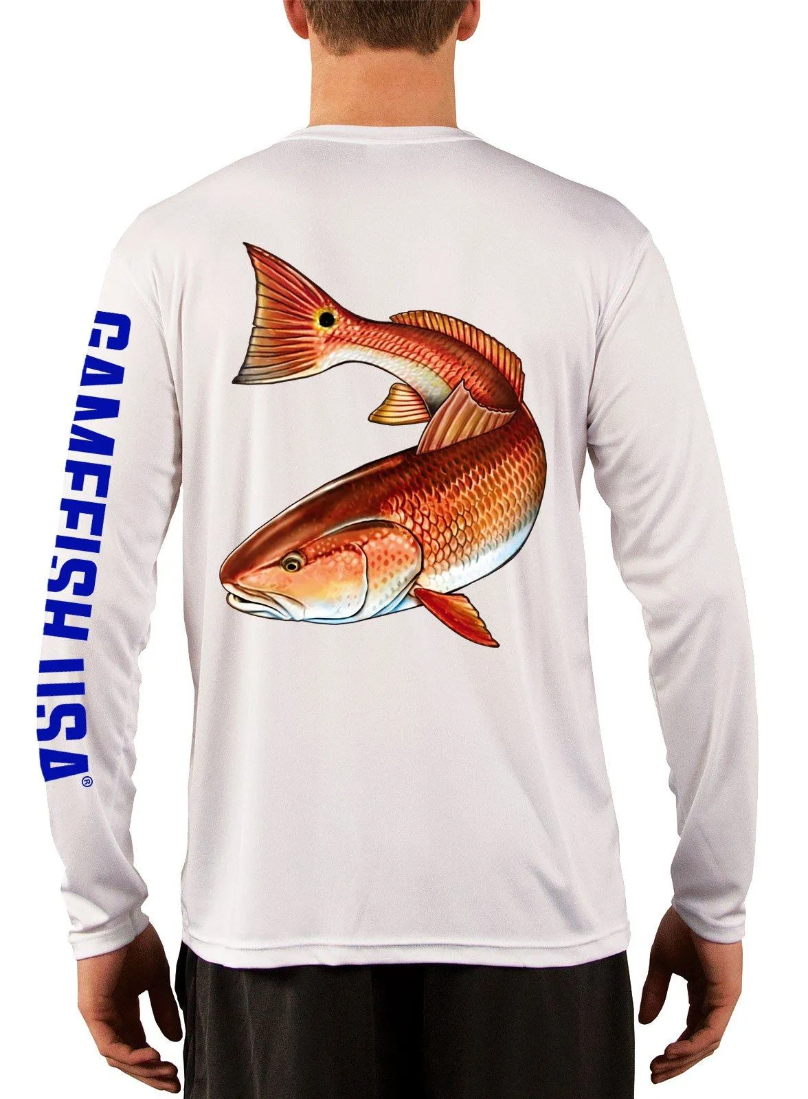 Men's UPF 50 Long Sleeve Microfiber Moisture Wicking Performance Fishing Shirt Redfish
