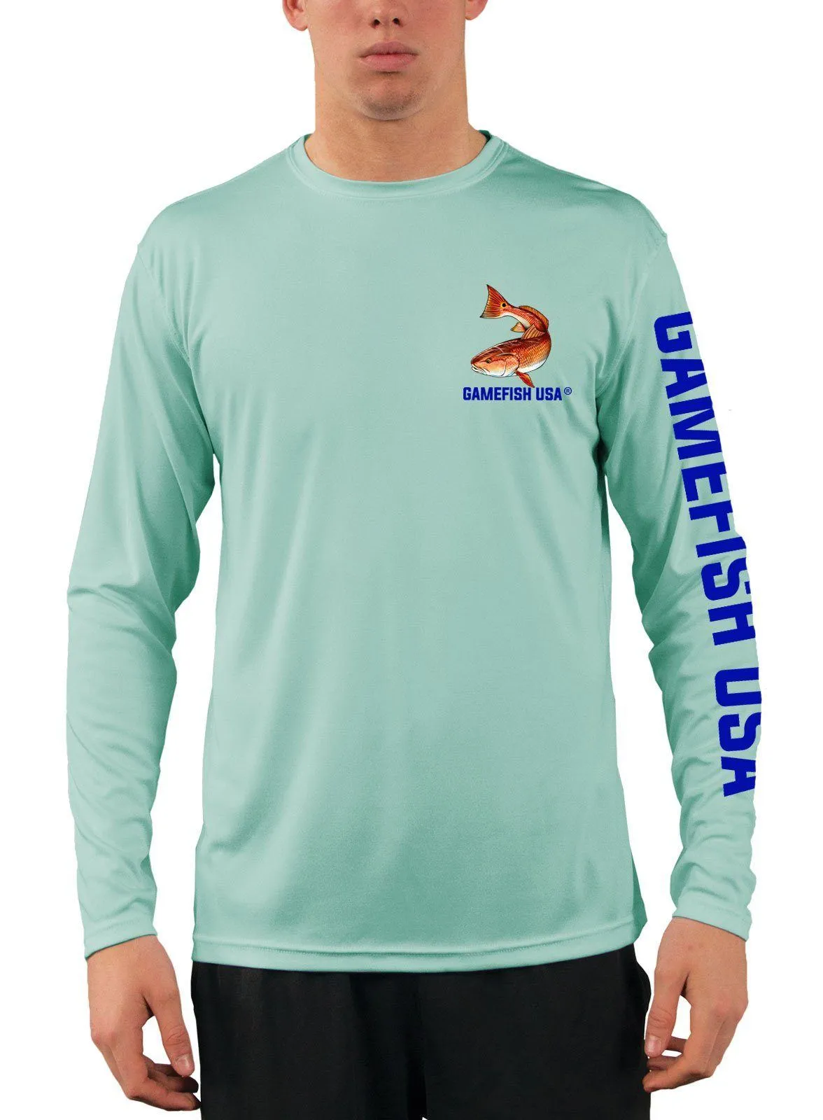 Men's UPF 50 Long Sleeve Microfiber Moisture Wicking Performance Fishing Shirt Redfish