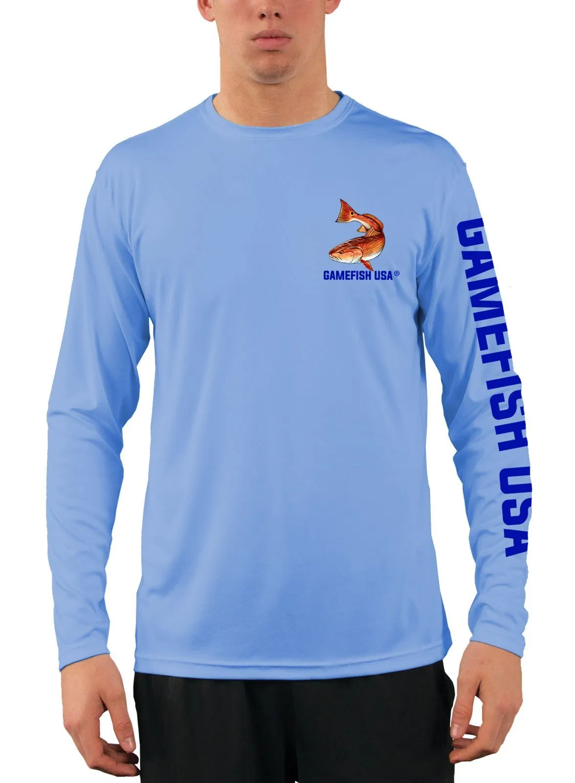 Men's UPF 50 Long Sleeve Microfiber Moisture Wicking Performance Fishing Shirt Redfish