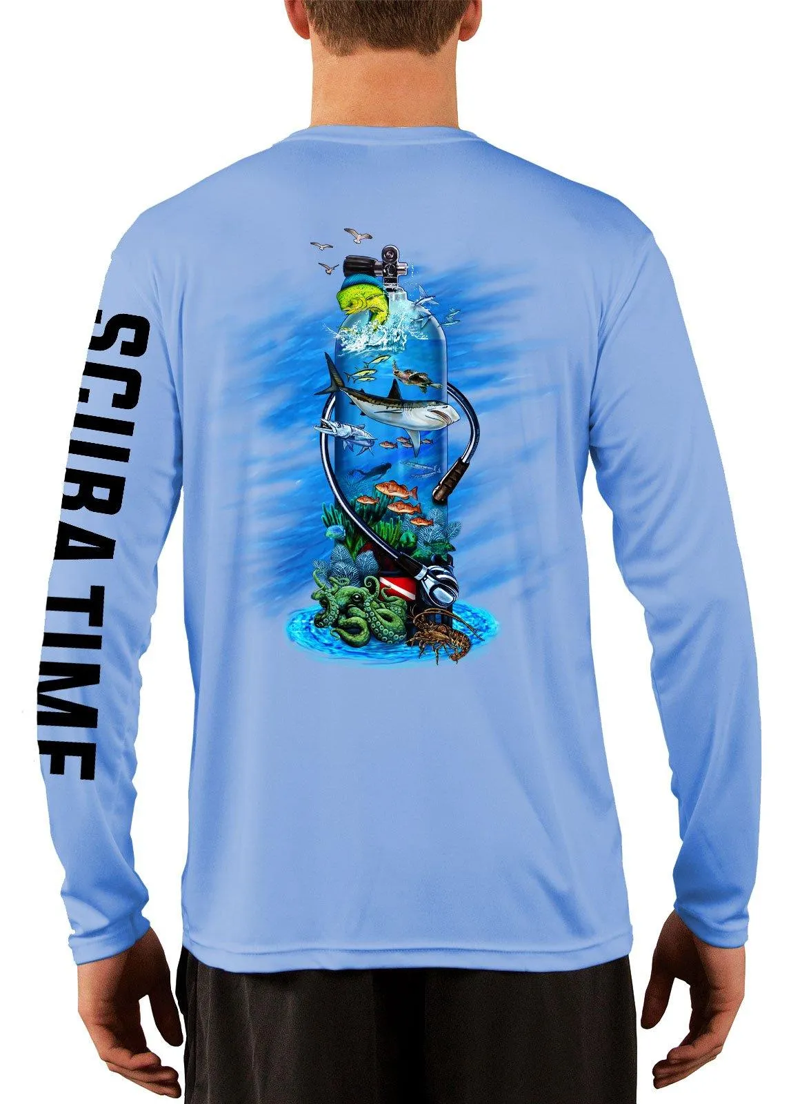 Men's UPF 50 Long Sleeve Microfiber Moisture Wicking Performance Fishing Shirt Scuba Tank