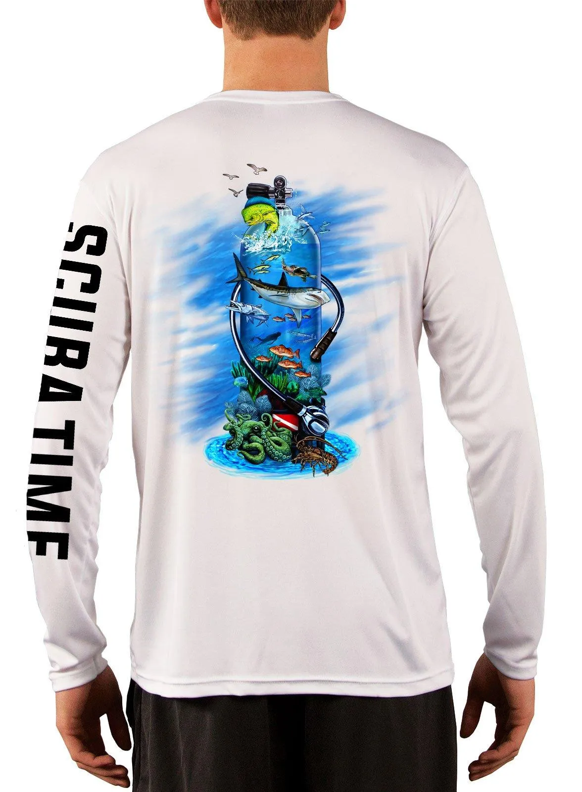Men's UPF 50 Long Sleeve Microfiber Moisture Wicking Performance Fishing Shirt Scuba Tank
