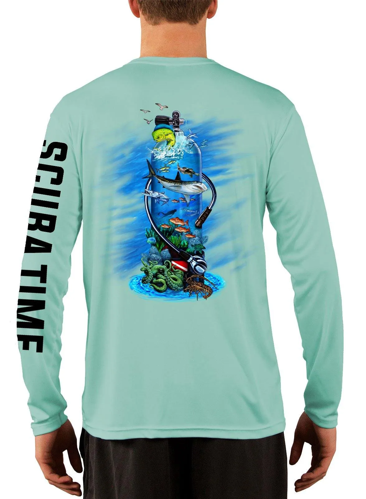 Men's UPF 50 Long Sleeve Microfiber Moisture Wicking Performance Fishing Shirt Scuba Tank