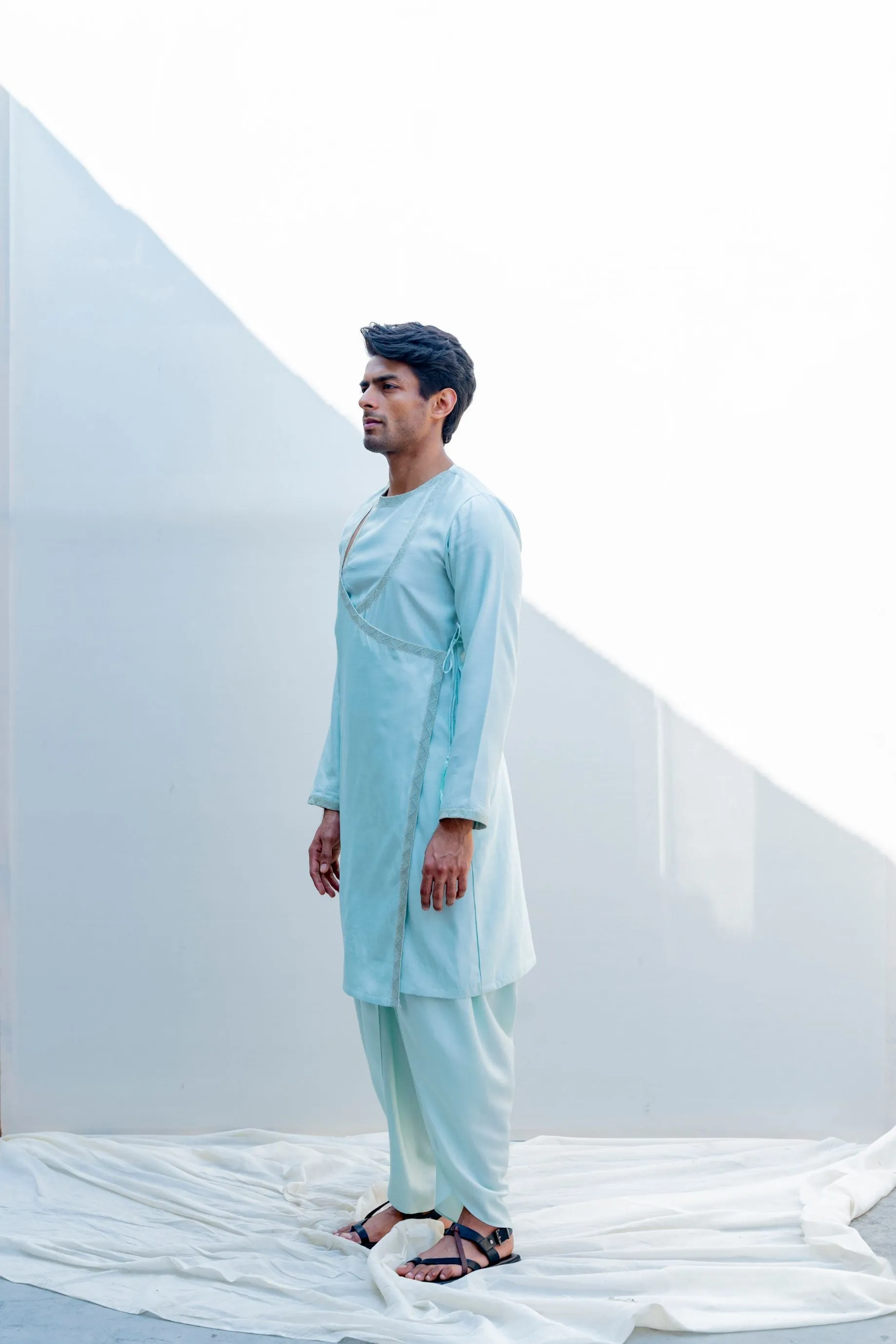 Mirjai- Light Blue Angrakha Kurta With Tulip Pants Set