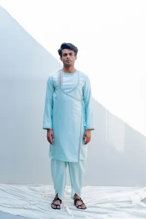 Mirjai- Light Blue Angrakha Kurta With Tulip Pants Set