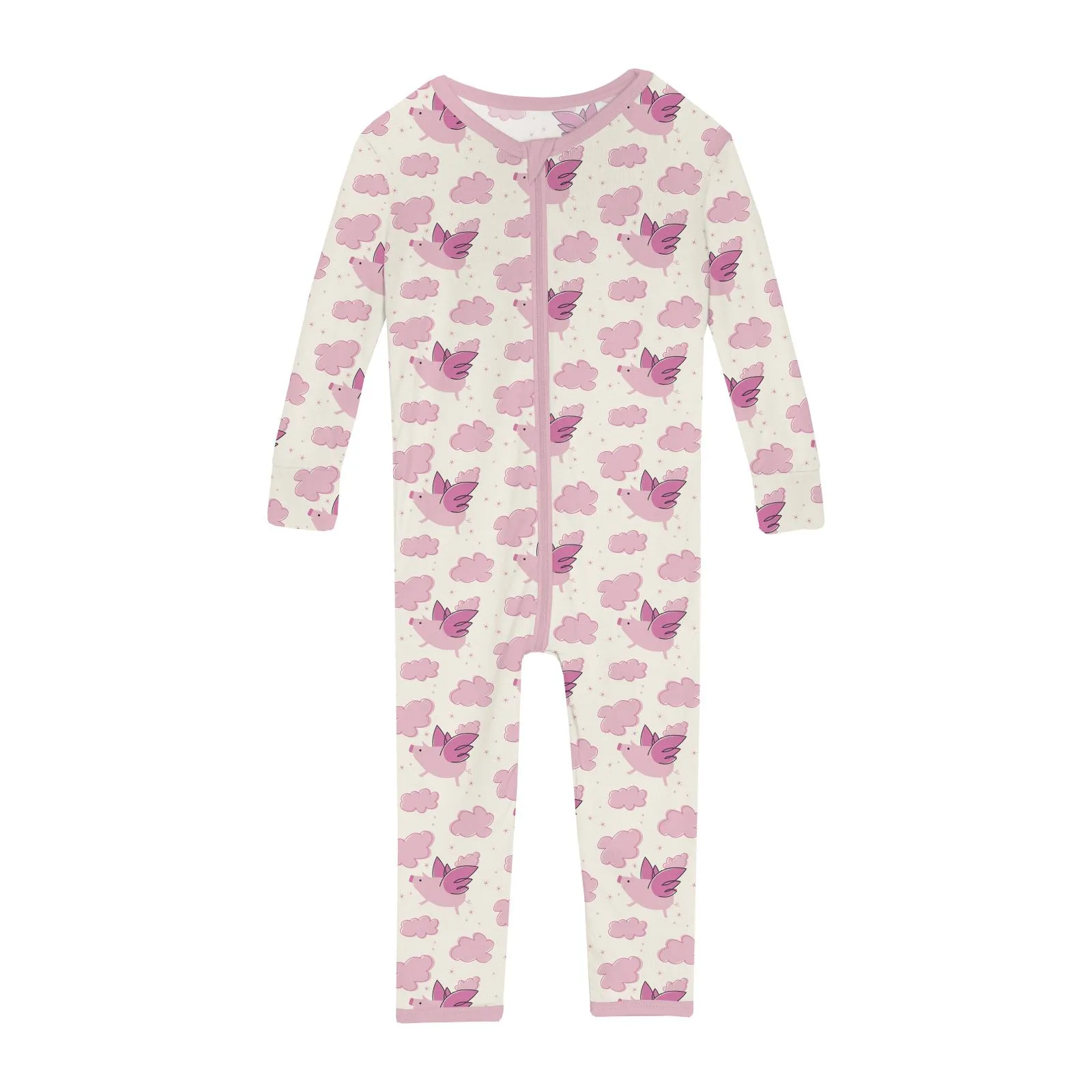 Natural Flying Pigs Convertible Sleeper with Zipper - Kickee Pants