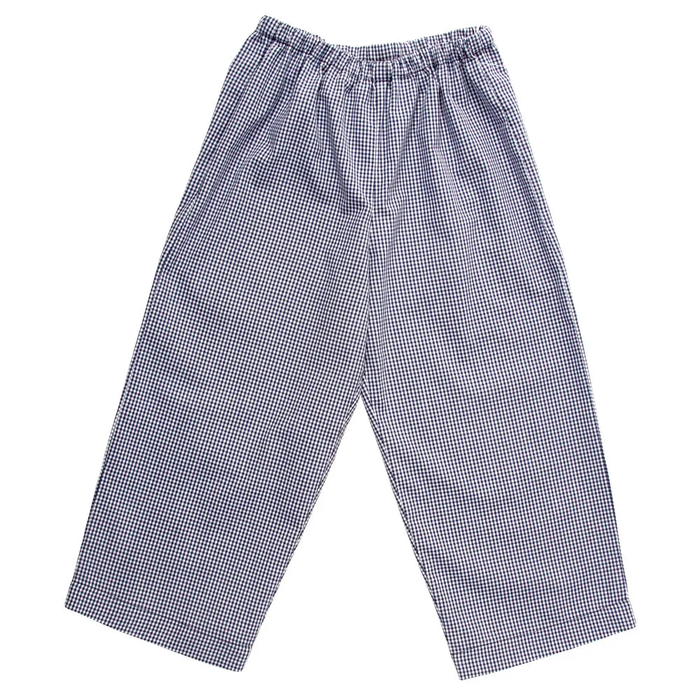 Navy Blue Gingham Pants with Pockets