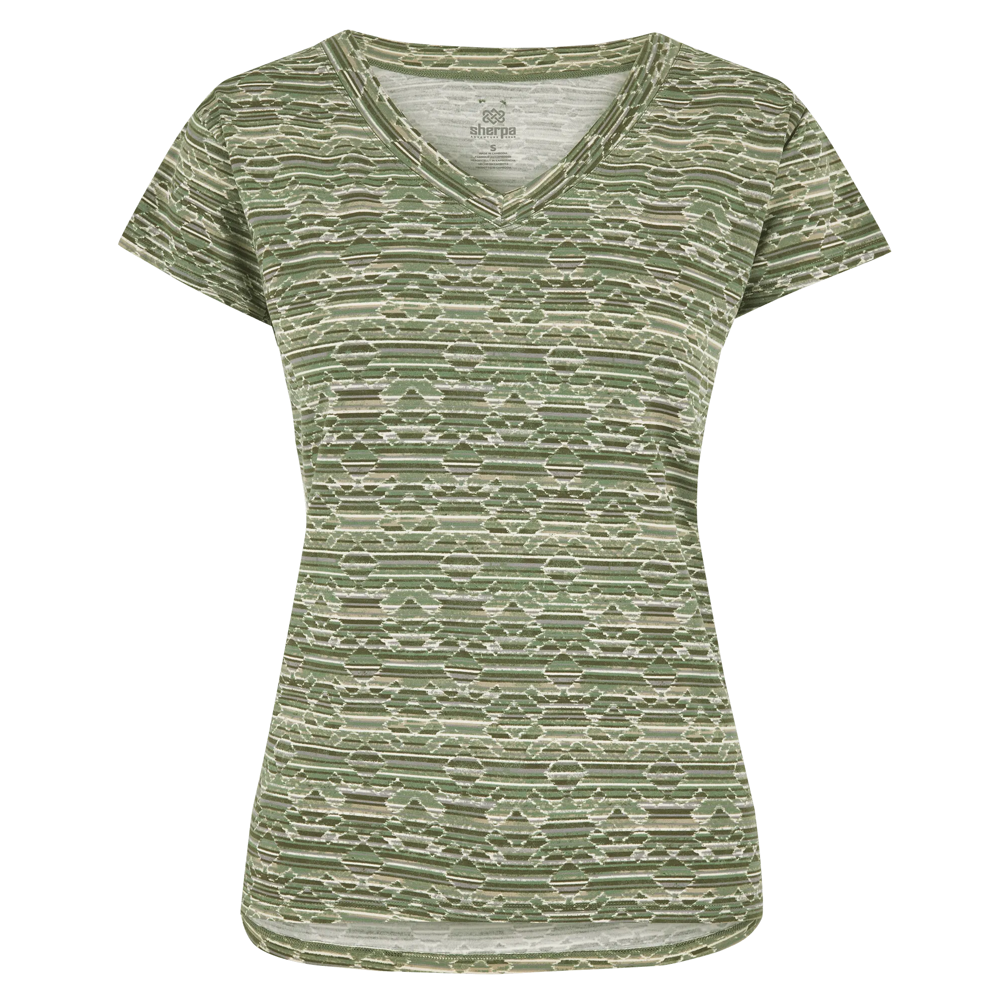 Neha V-Neck T-Shirt - Evergreen Tribal Geo