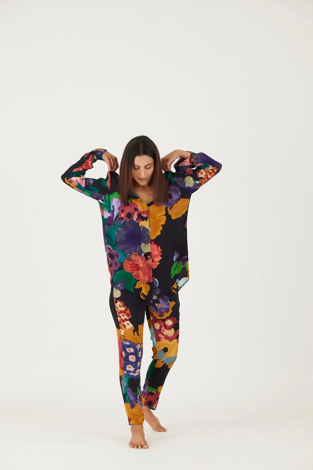 New Season Fall 24/Summer 25-Coord Set-Crepe-Farah Black-YAMLS04-Fashion Edit Yam