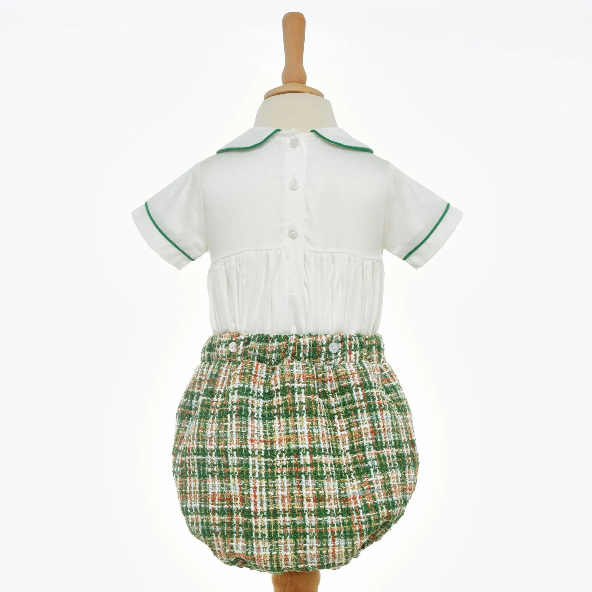 Ocean Baby Boys Smocked Green Tweed Buster Suit (NB-3Yrs)