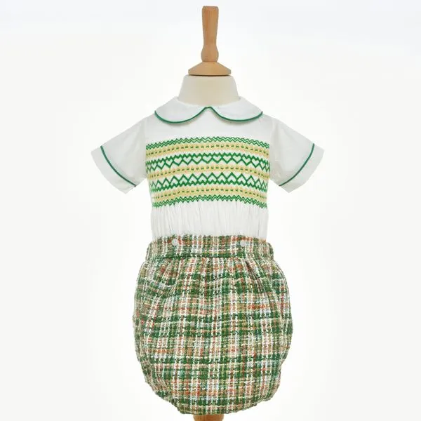 Ocean Baby Boys Smocked Green Tweed Buster Suit (NB-3Yrs)
