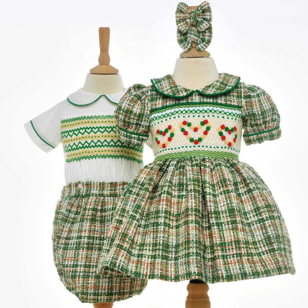 Ocean Baby Boys Smocked Green Tweed Buster Suit (NB-3Yrs)