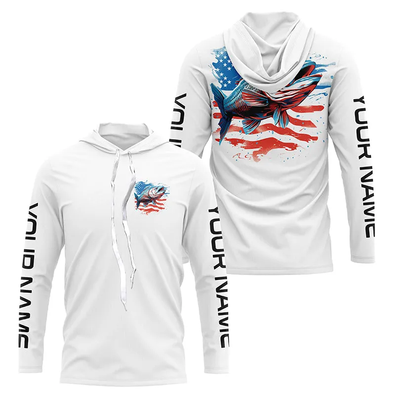 Personalized American Flag Bass Long Sleeve Fishing Shirts, Patriotic Bass Fishing Gifts IPHW5939