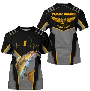 Personalized Black Walleye Fishing jerseys, Team Walleye Fishing tournament T-shirts| Yellow NQS6223