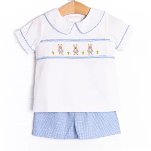 Peter Cottontail Smocked Short Set, Blue