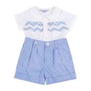"Armand" Smocked Shirt with Blue Striped Shorts