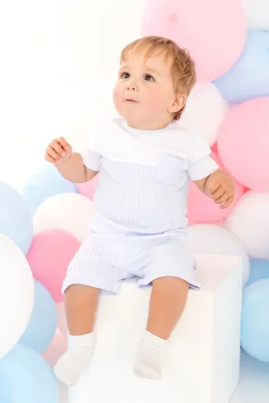 "Calvin" Baby Blue Cable Knit T-Shirt & Shorts
