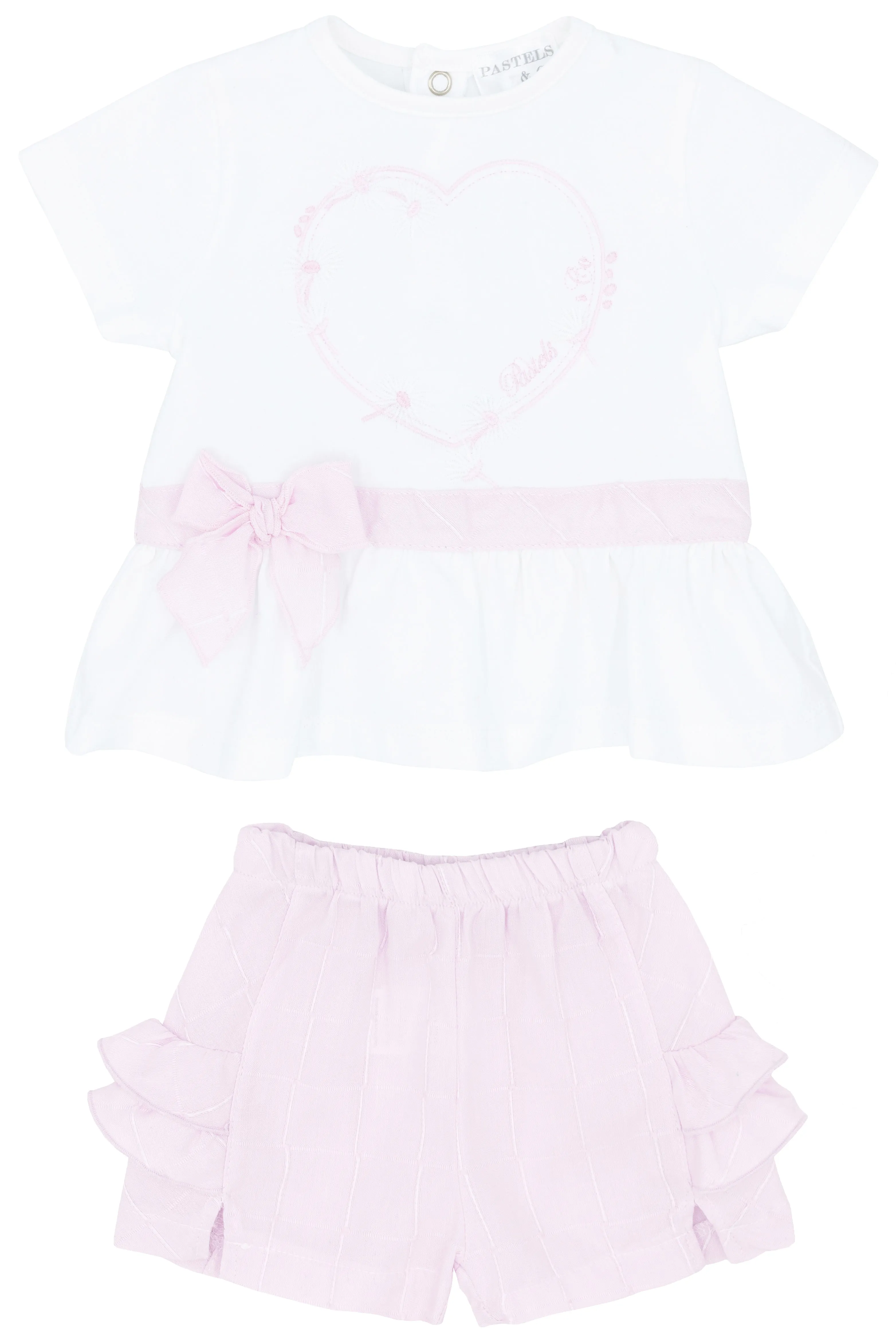 "Caroline" White & Pink Blouse & Shorts