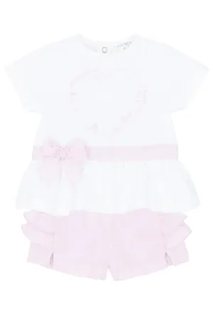 "Caroline" White & Pink Blouse & Shorts