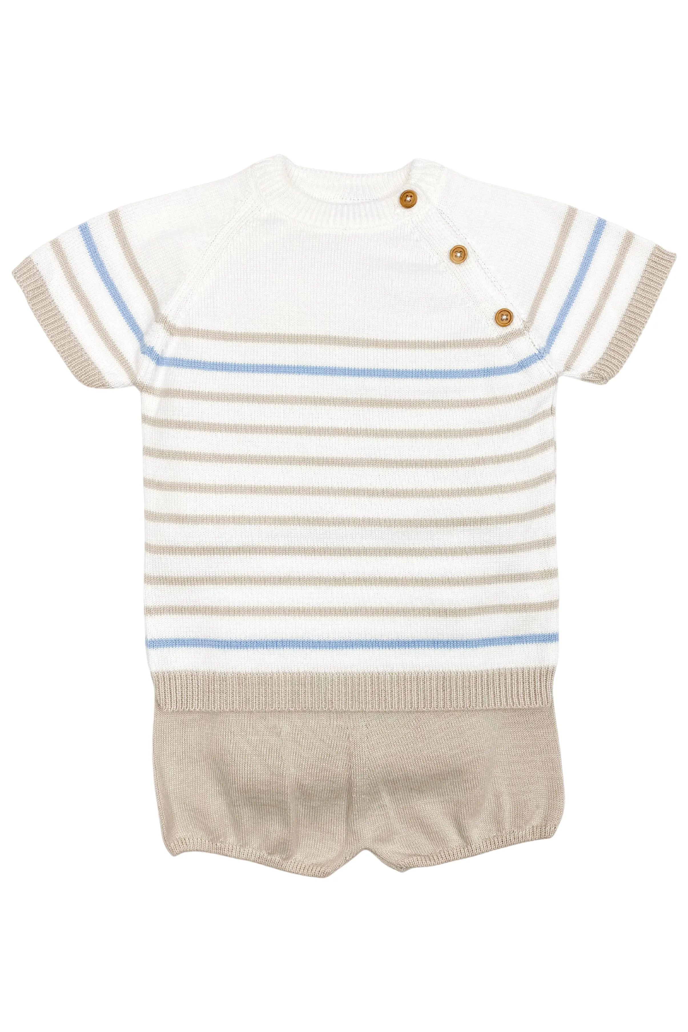 "Casper" Stone & Blue Striped Knit Top & Shorts