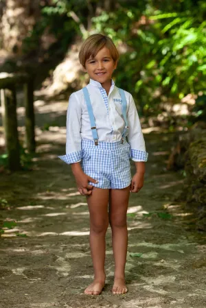 "Dante" Blue Gingham Shirt & Shorts with Braces