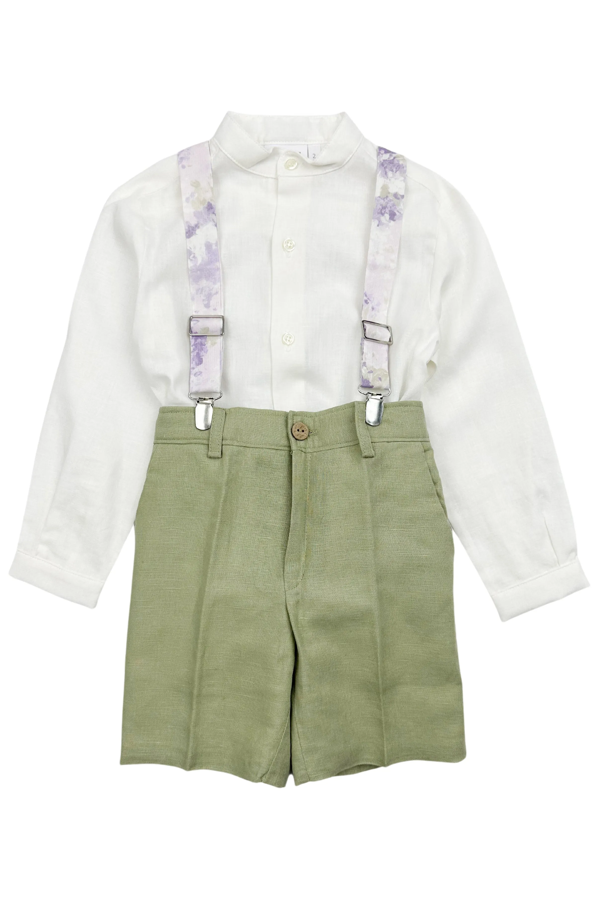 "Eddison" Shirt, Pistachio Shorts & Floral Braces