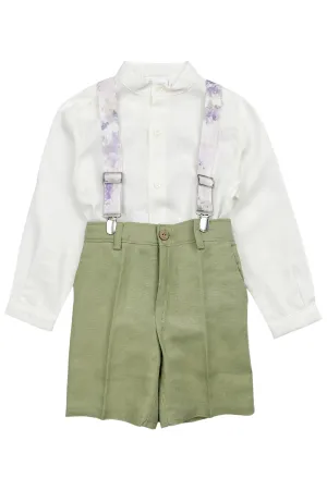 "Eddison" Shirt, Pistachio Shorts & Floral Braces