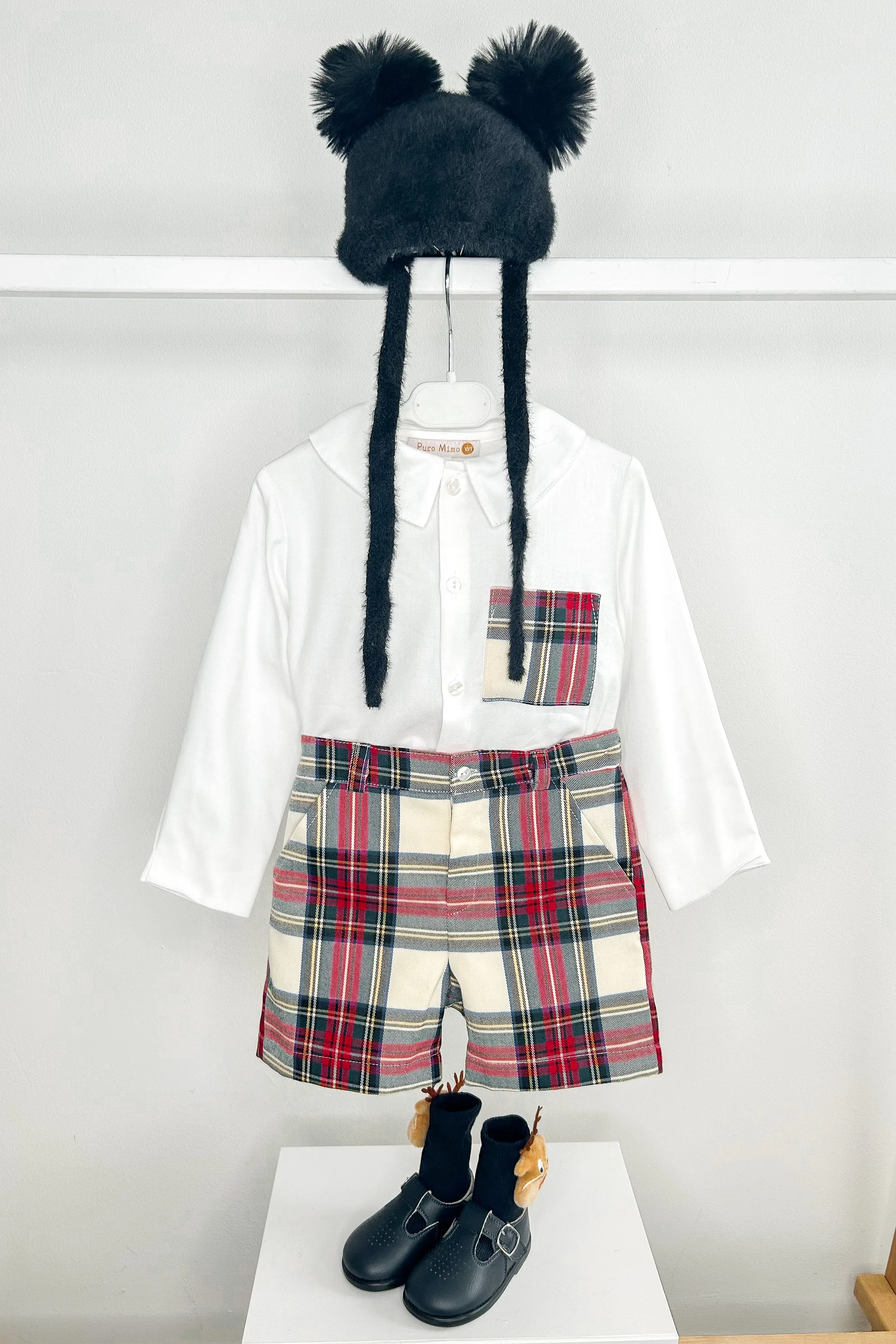"Luca" Red & Ivory Tartan Shirt & Shorts