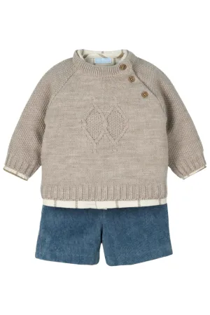 "Myles" Hazelnut Knit Jumper, Check Shirt & Cord Shorts