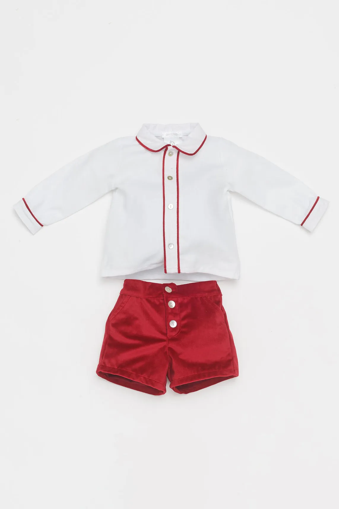 "Roberto" White Shirt & Red Velvet Shorts