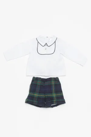 "Seth" Bottle Green Tartan Shirt & Shorts