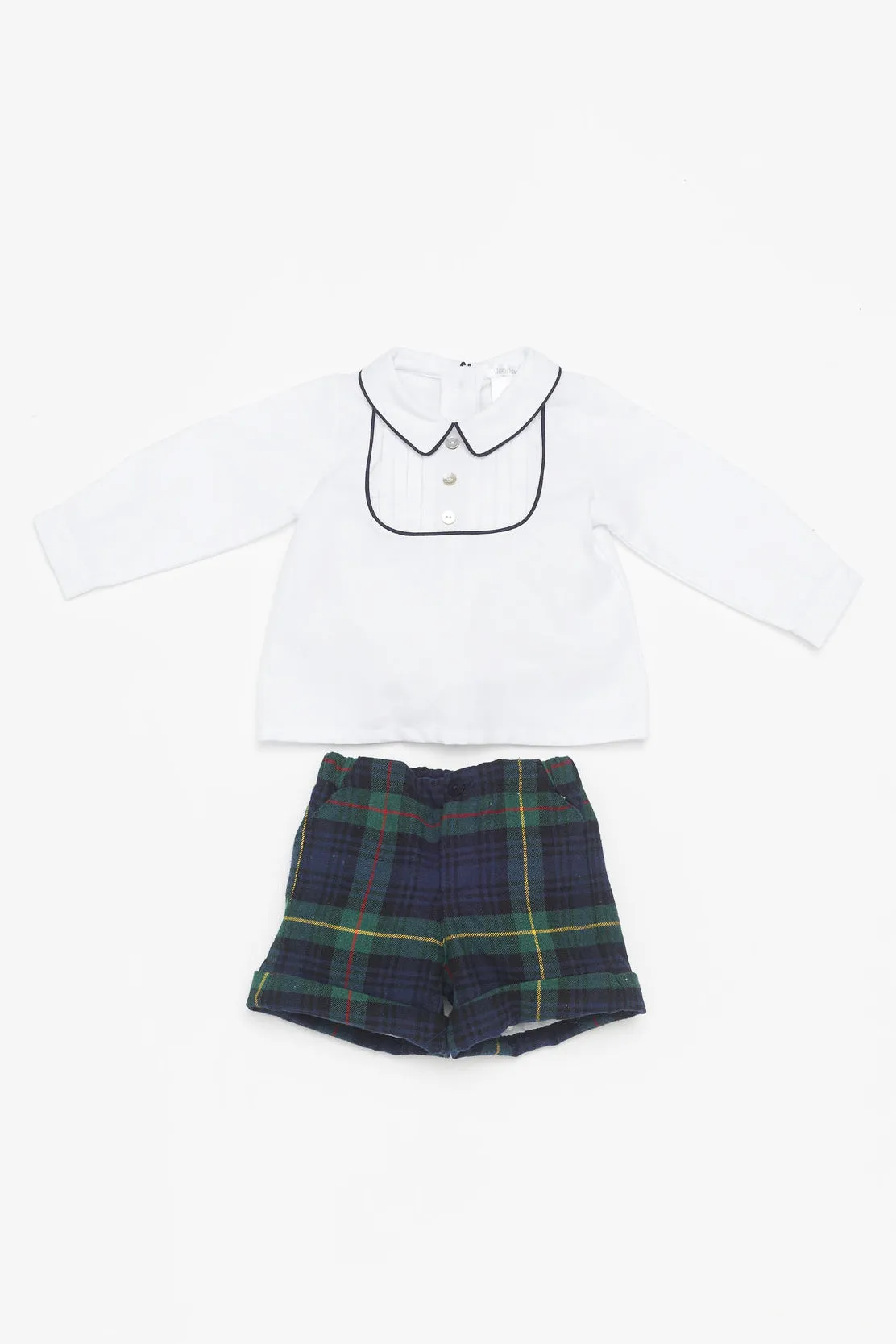 "Seth" Bottle Green Tartan Shirt & Shorts