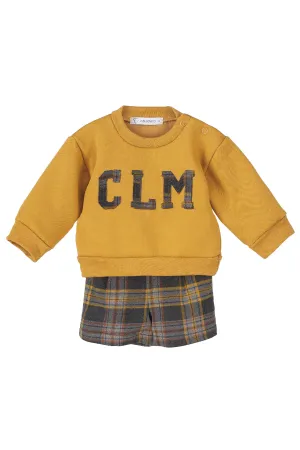 "Sonny" Mustard Varsity Sweatshirt & Tartan Shorts