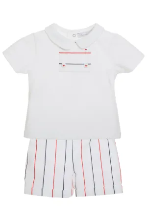 "Sonny" Red & Navy Striped Top & Shorts