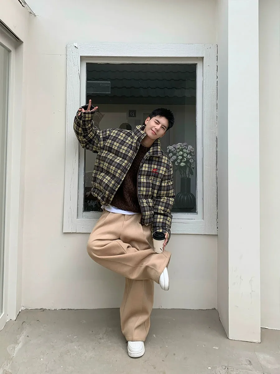 Retro Plaid Stand Collar Insulated Jacket