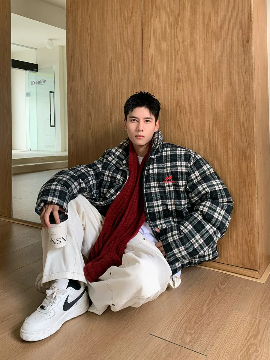 Retro Plaid Stand Collar Insulated Jacket