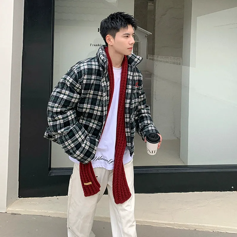Retro Plaid Stand Collar Insulated Jacket