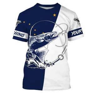 Salmon fishing in Alaska flag patriotic Custom name fishing jerseys | Tshirt - NPQ824
