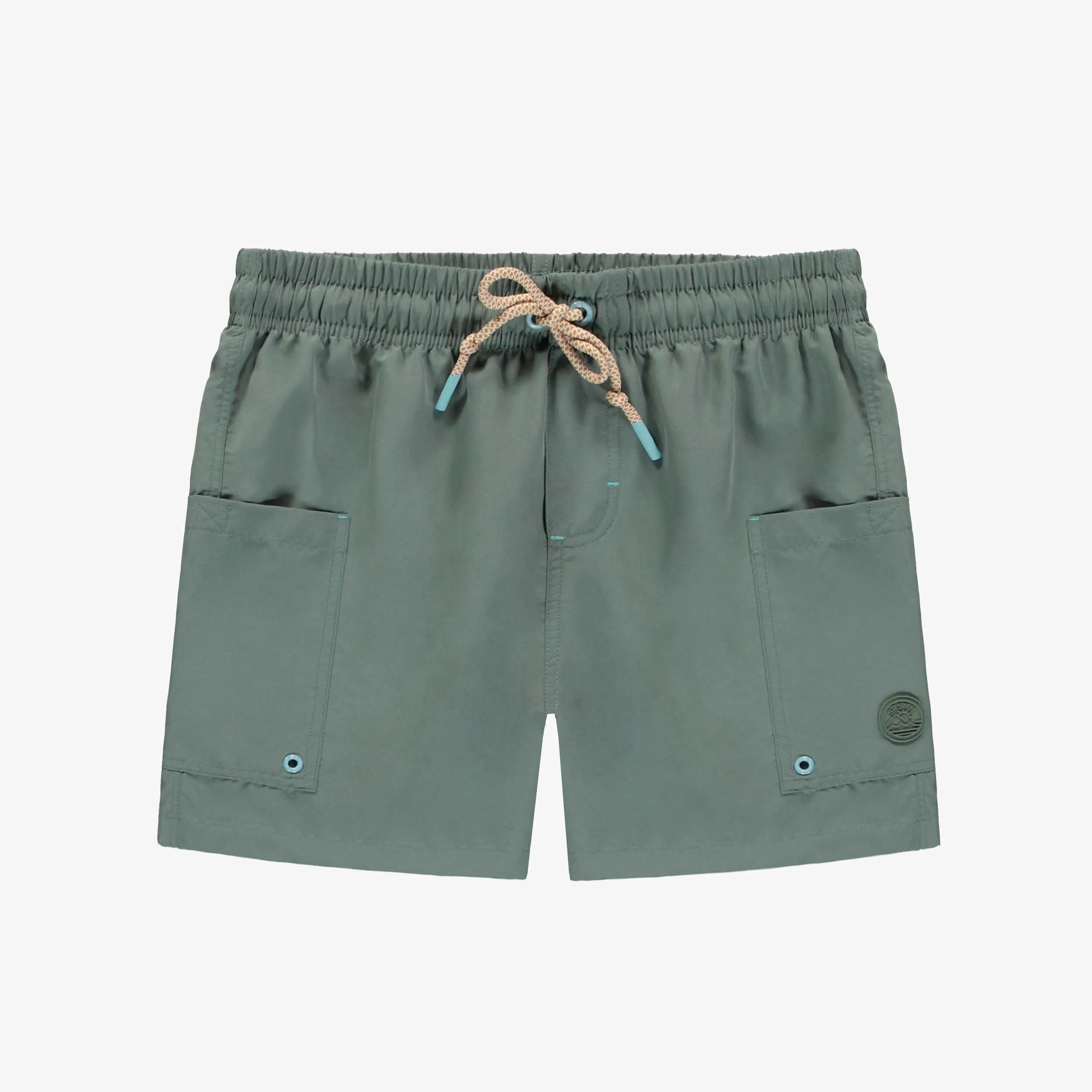 Short de bain sarcelle avec poches en polyester, adulte || Teal swim short with pockets in polyester, adult