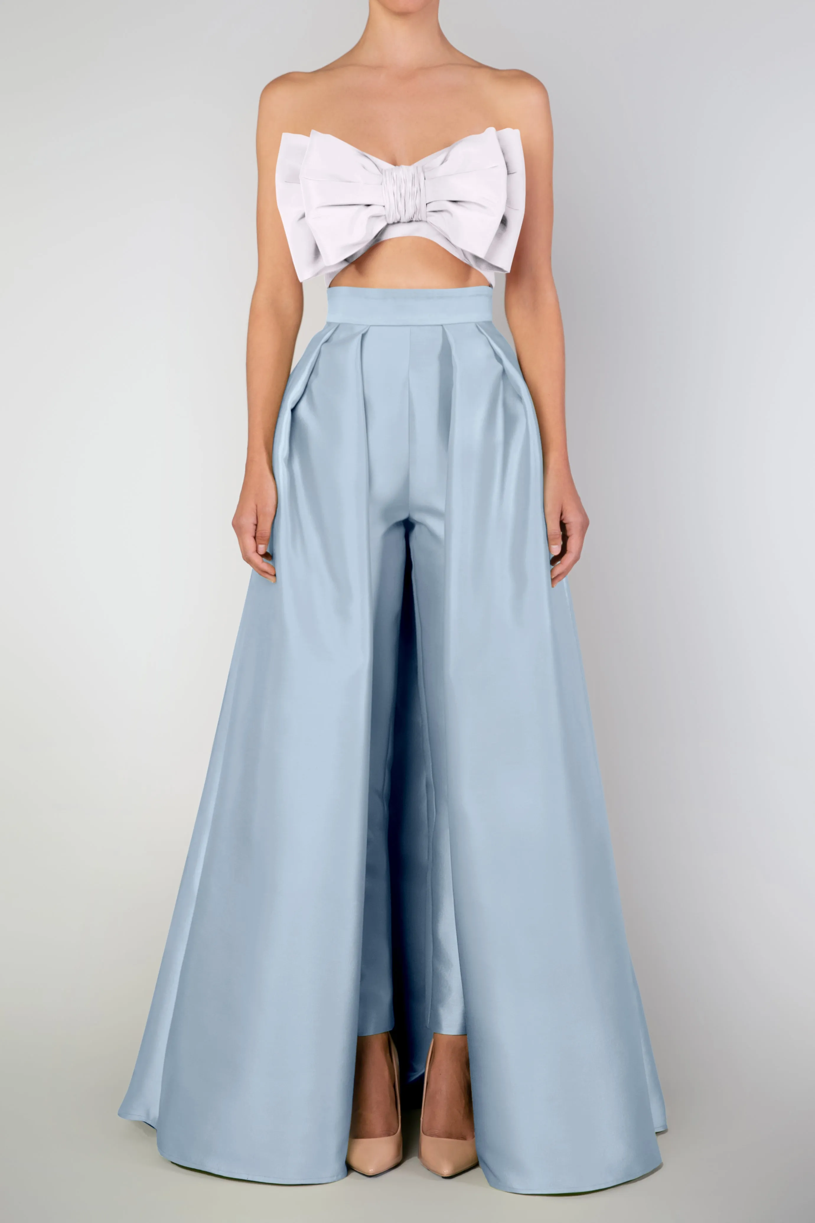 Silk and Wool Cigarette Pants with Convertible Skirt
