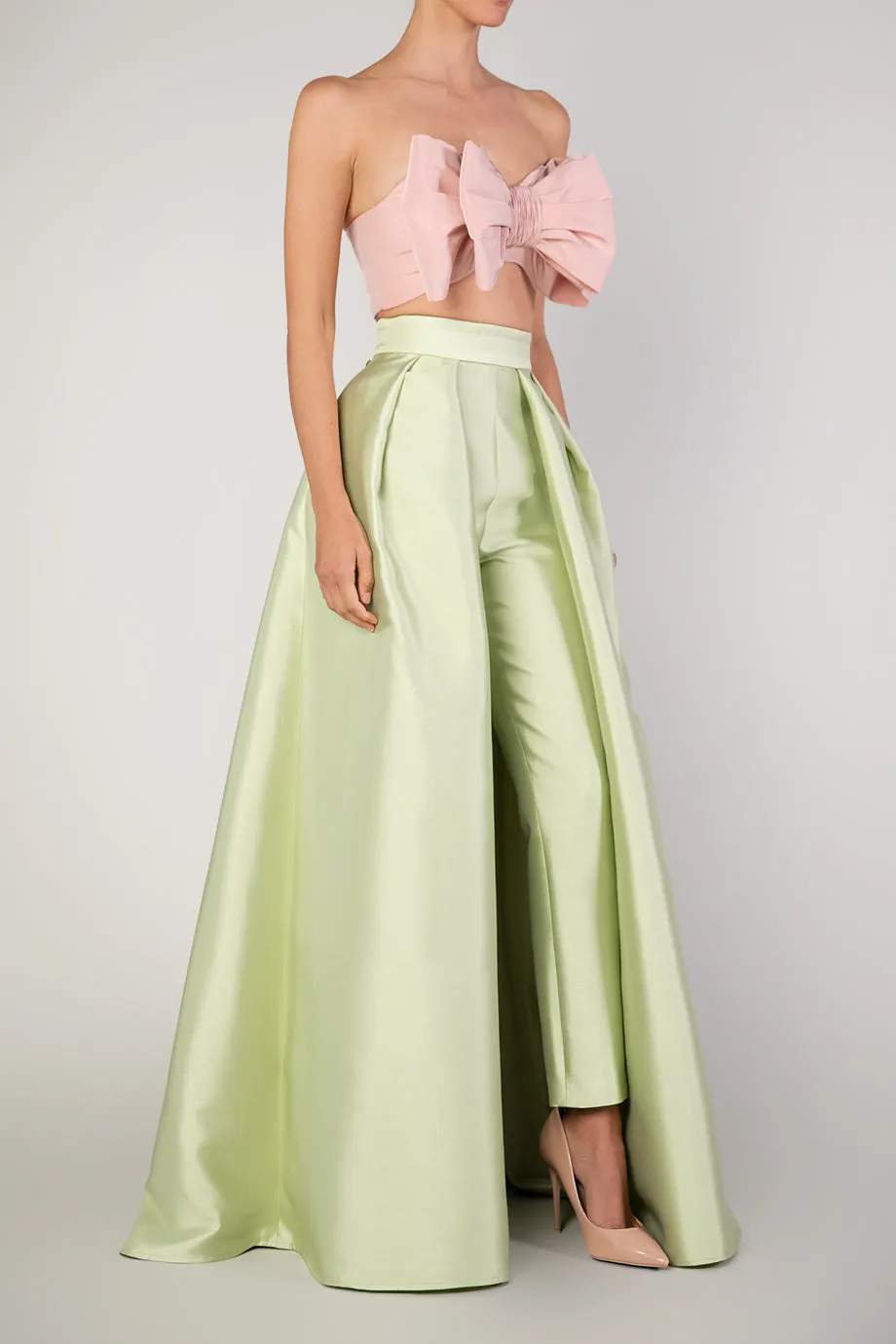 Silk and Wool Cigarette Pants with Convertible Skirt