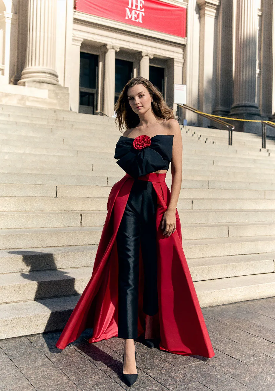 Silk and Wool Cigarette Pants with Silk Faille Convertible Skirt