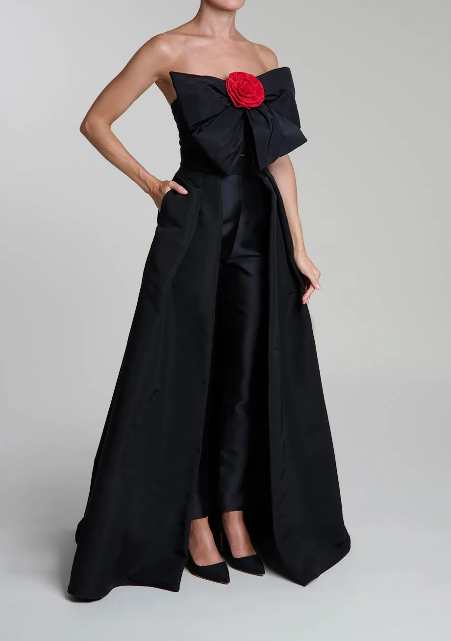 Silk and Wool Cigarette Pants with Silk Faille Convertible Skirt