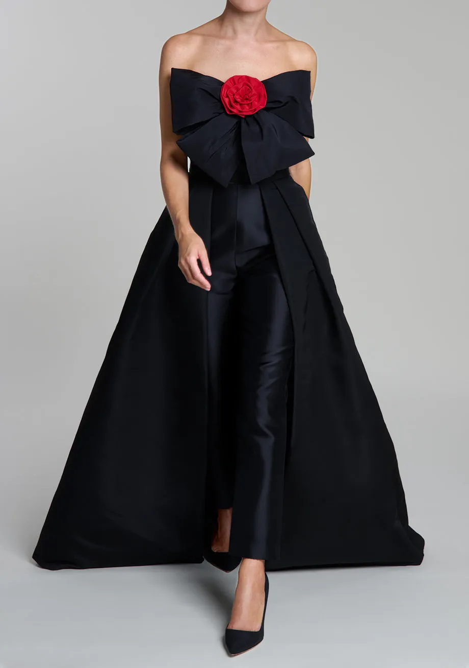 Silk and Wool Cigarette Pants with Silk Faille Convertible Skirt