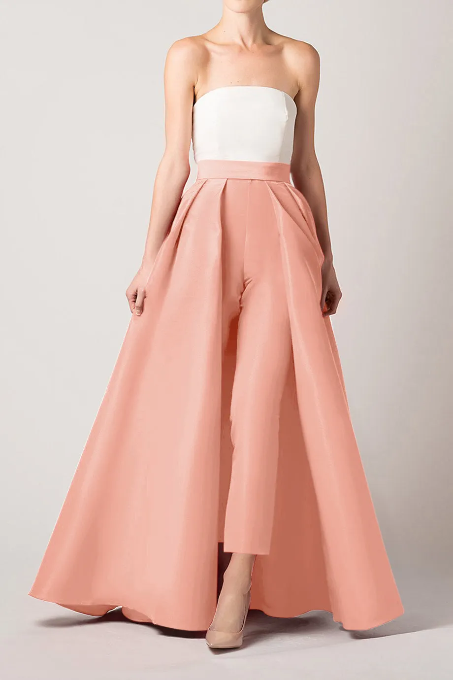 Silk Faille Cigarette Pants with Convertible Skirt